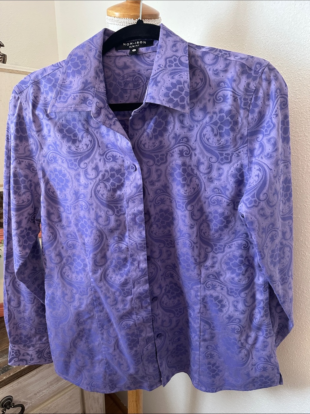Purple Paisley Button-Down Shirt - Classic Collared Women's Top
